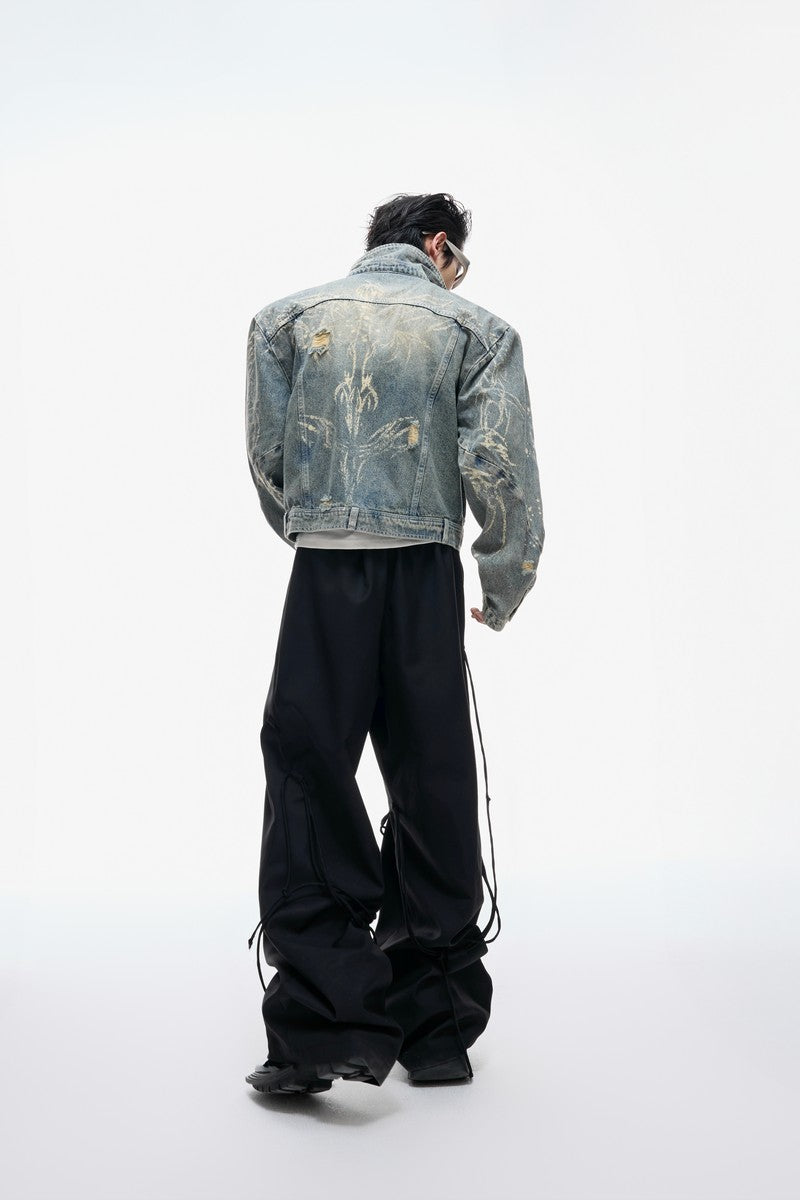 Distressed Burnout Cropped Denim Jacket