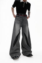 Washed Sequin Straight Jeans
