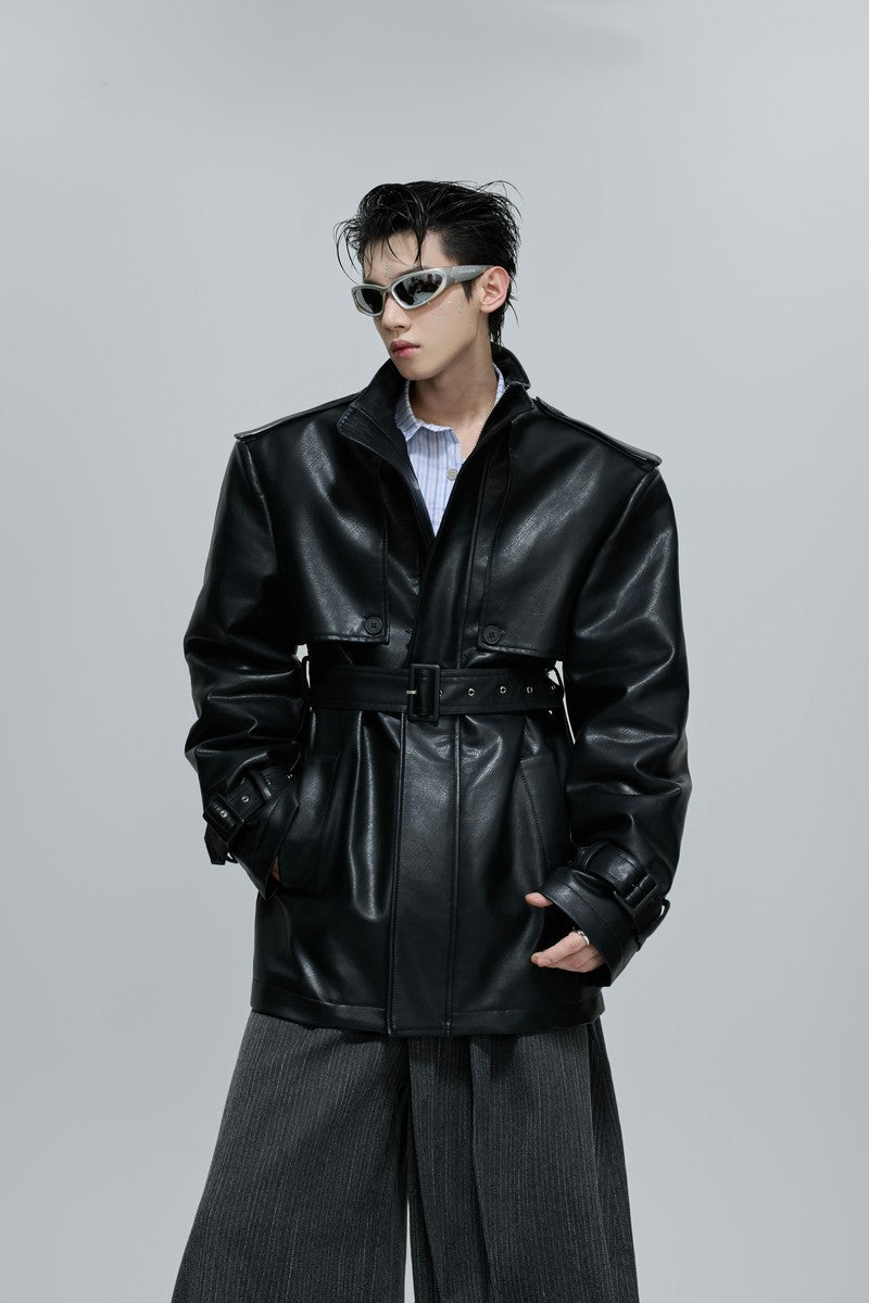 Deconstructed Rhinestone Leather Overcoat