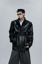 Deconstructed Rhinestone Leather Overcoat