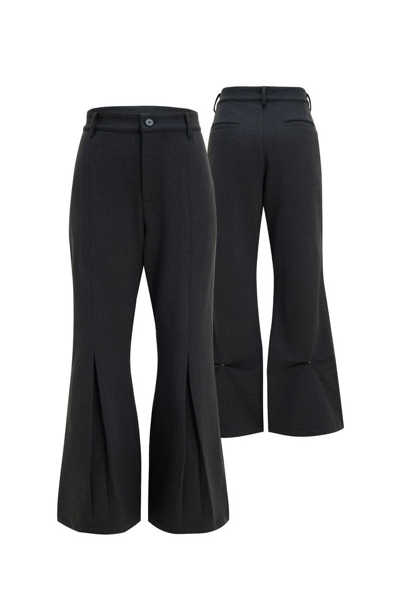 Wool Pleated Flare Trousers