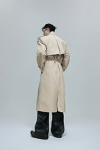 Striped Stand Collar Long Trench