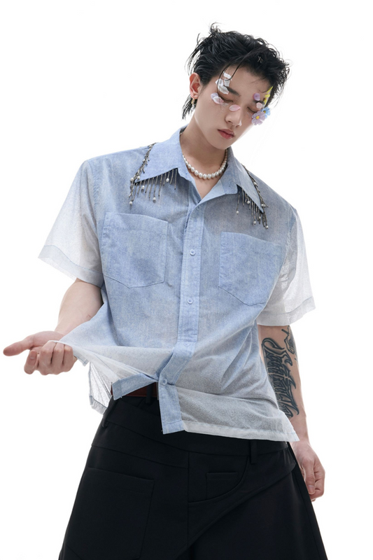 Ombre Fringe Short Sleeve Shirt
