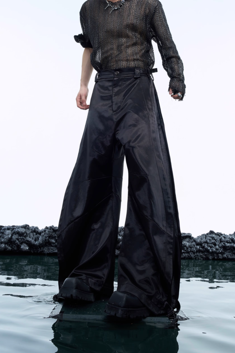 Glossy Liquid Scimitar Wide-Leg Pants
