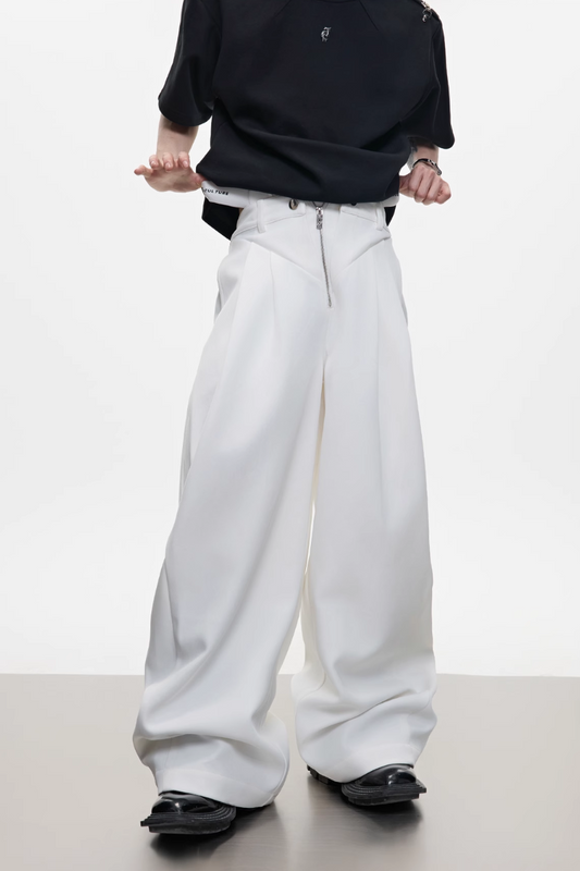 Zipper Detail Wide Leg Trousers