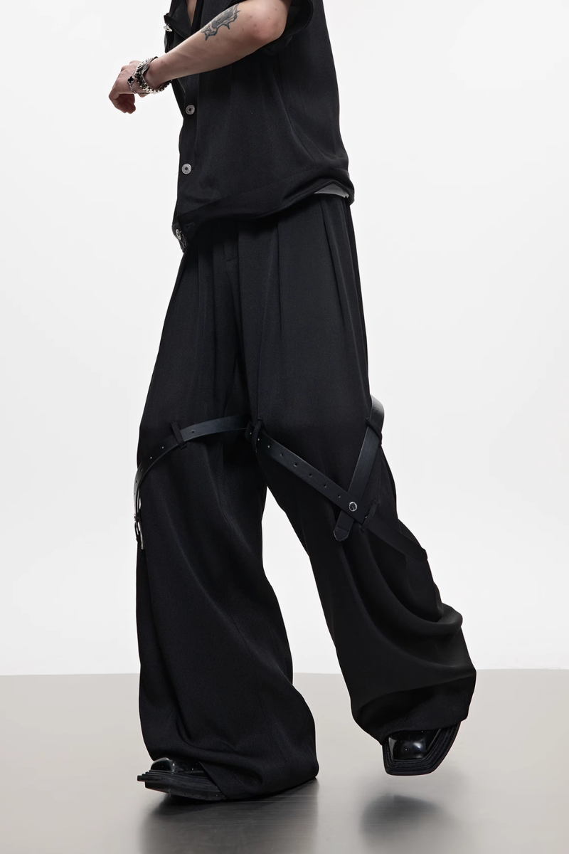 Textured Belted Suit Trousers