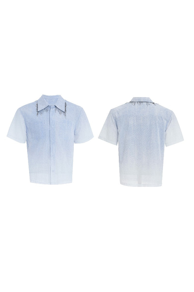 Ombre Fringe Short Sleeve Shirt