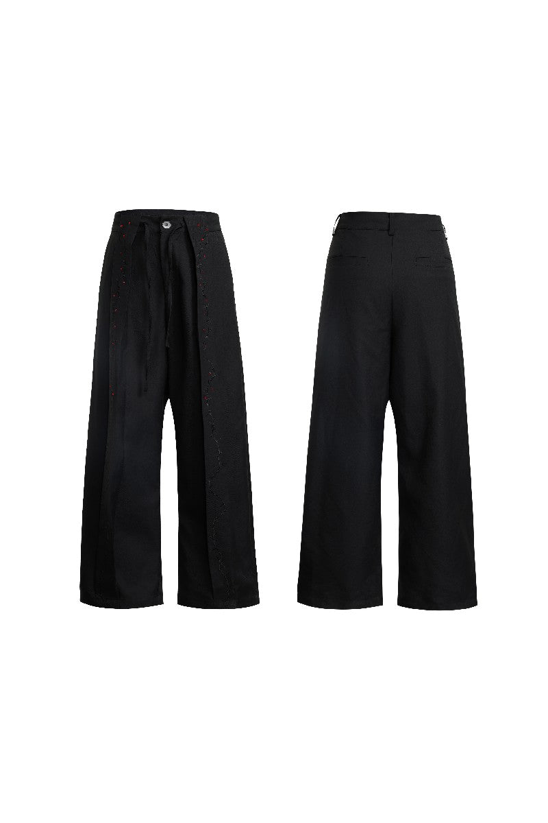 Rhinestone Embroidered Ribbon Trousers