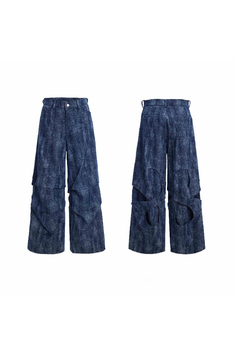 Wrinkled Textured Straight Denim