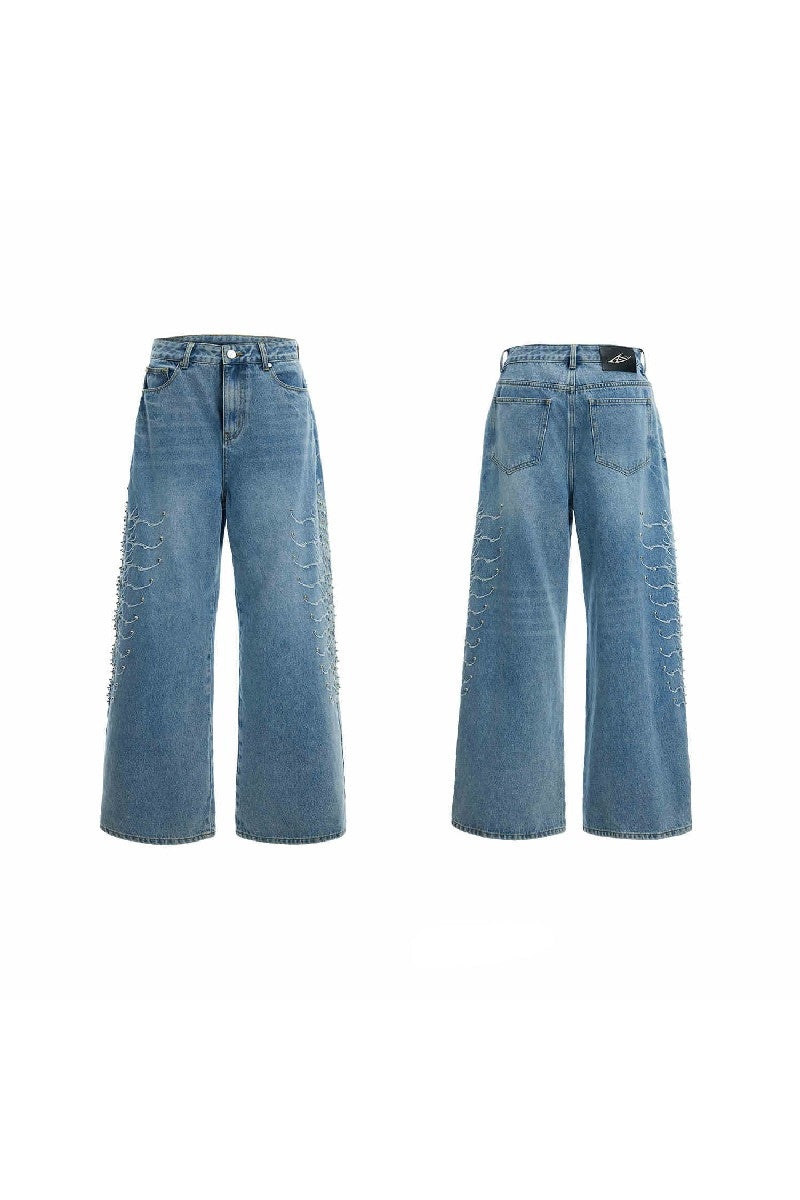 Washed Spine Studded Denim