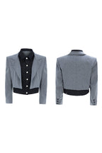 Striped Denim Panel Suit Jacket