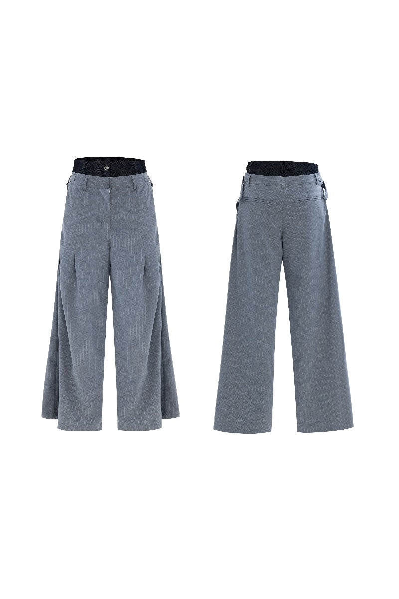 Striped Denim Panel Suit Trousers