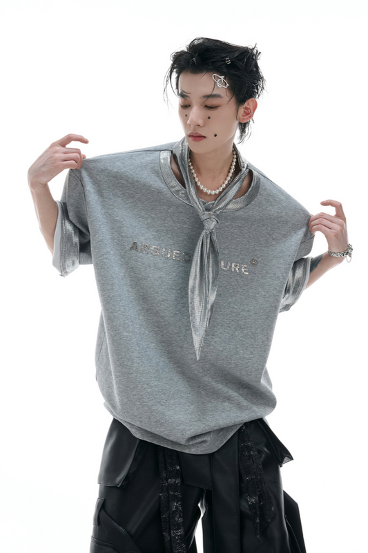 Silver Tie Print Short Sleeve Tee