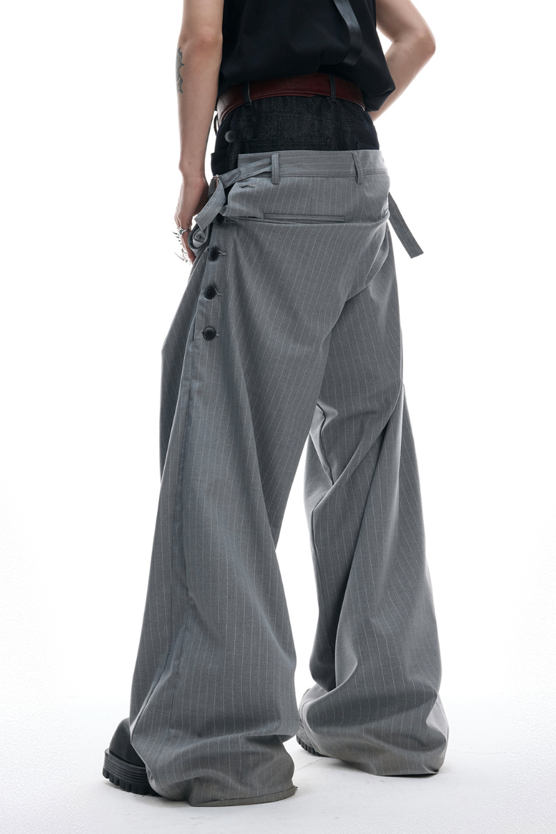 Striped Denim Panel Suit Trousers