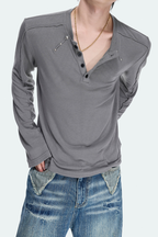 Studded Henley Long Sleeve