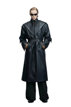 Coin Button Faux Leather Coat, black model