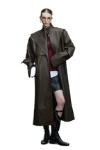 Coin Button Faux Leather Coat, brown model