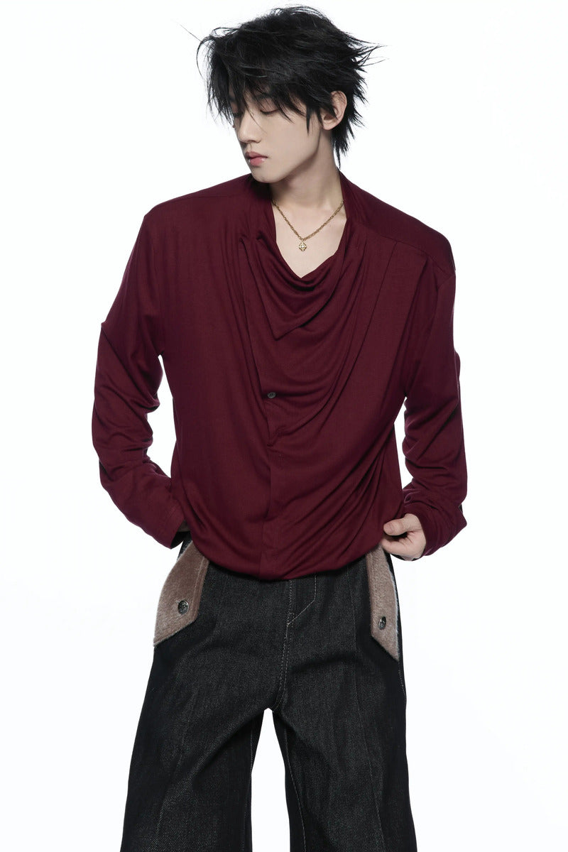 Asymmetric Draped Cowl Neck Top