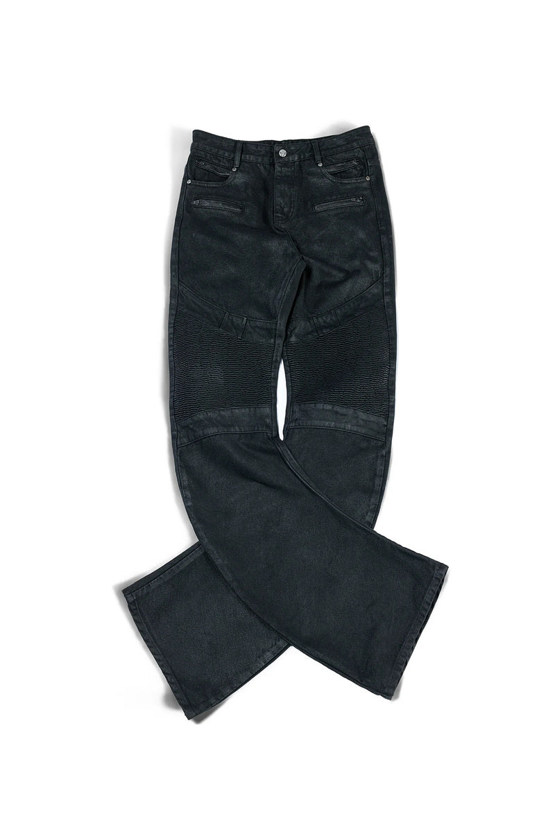 Multi Zip Waxed Biker Jeans