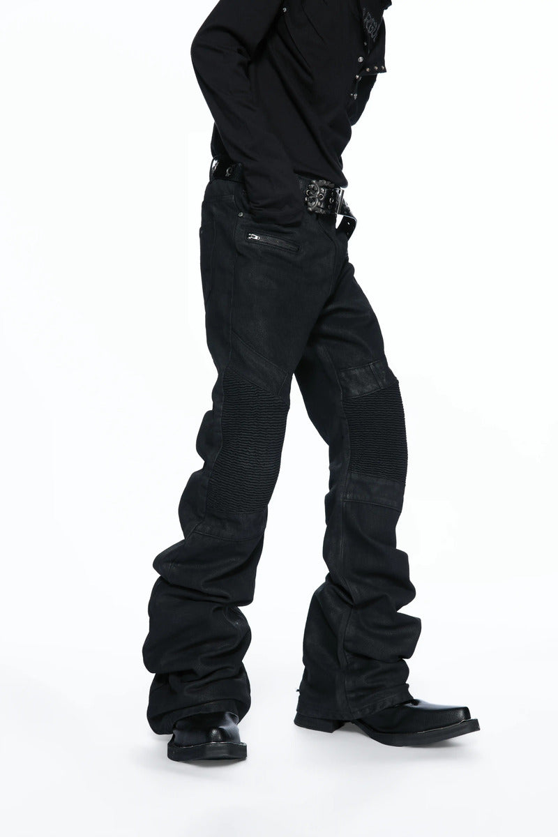 Multi Zip Waxed Biker Jeans