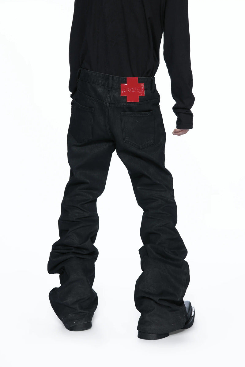 Multi Zip Waxed Biker Jeans