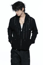 Star Studded Openwork Knit Hoodie