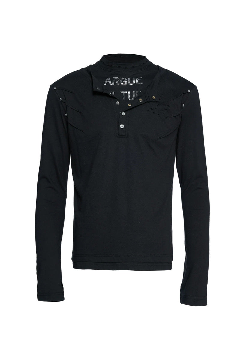 Distressed Rhinestone Layered Henley