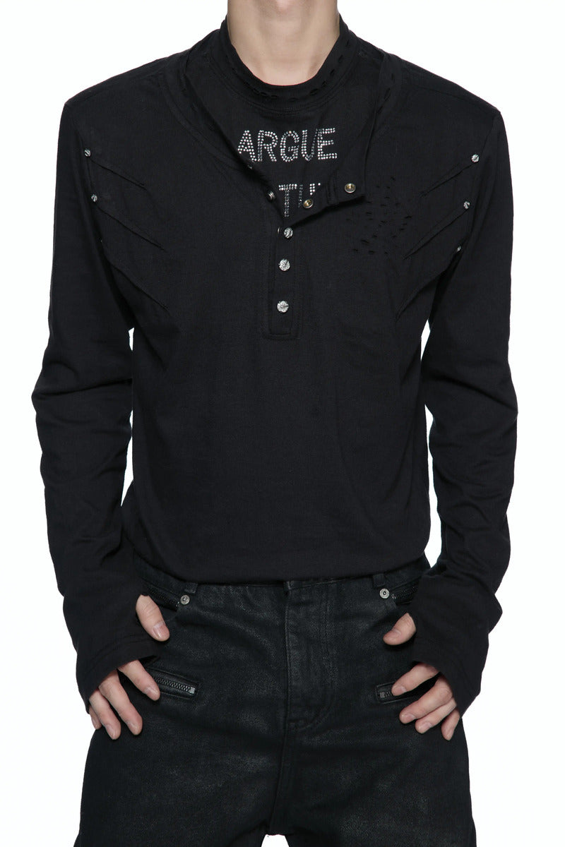 Distressed Rhinestone Layered Henley