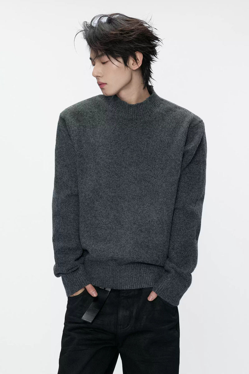Ribbed Wool Blend Crewneck Sweater