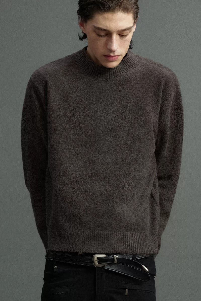 Ribbed Wool Blend Crewneck Sweater