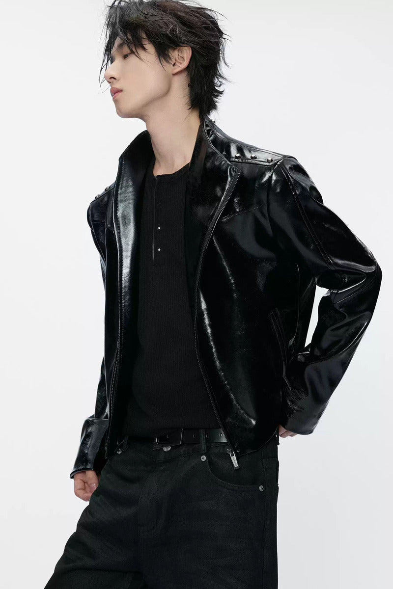 Cropped Glossy Croc Jacket
