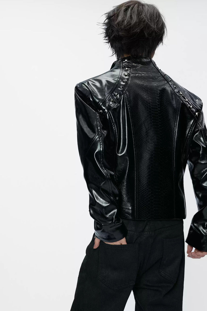 Cropped Glossy Croc Jacket