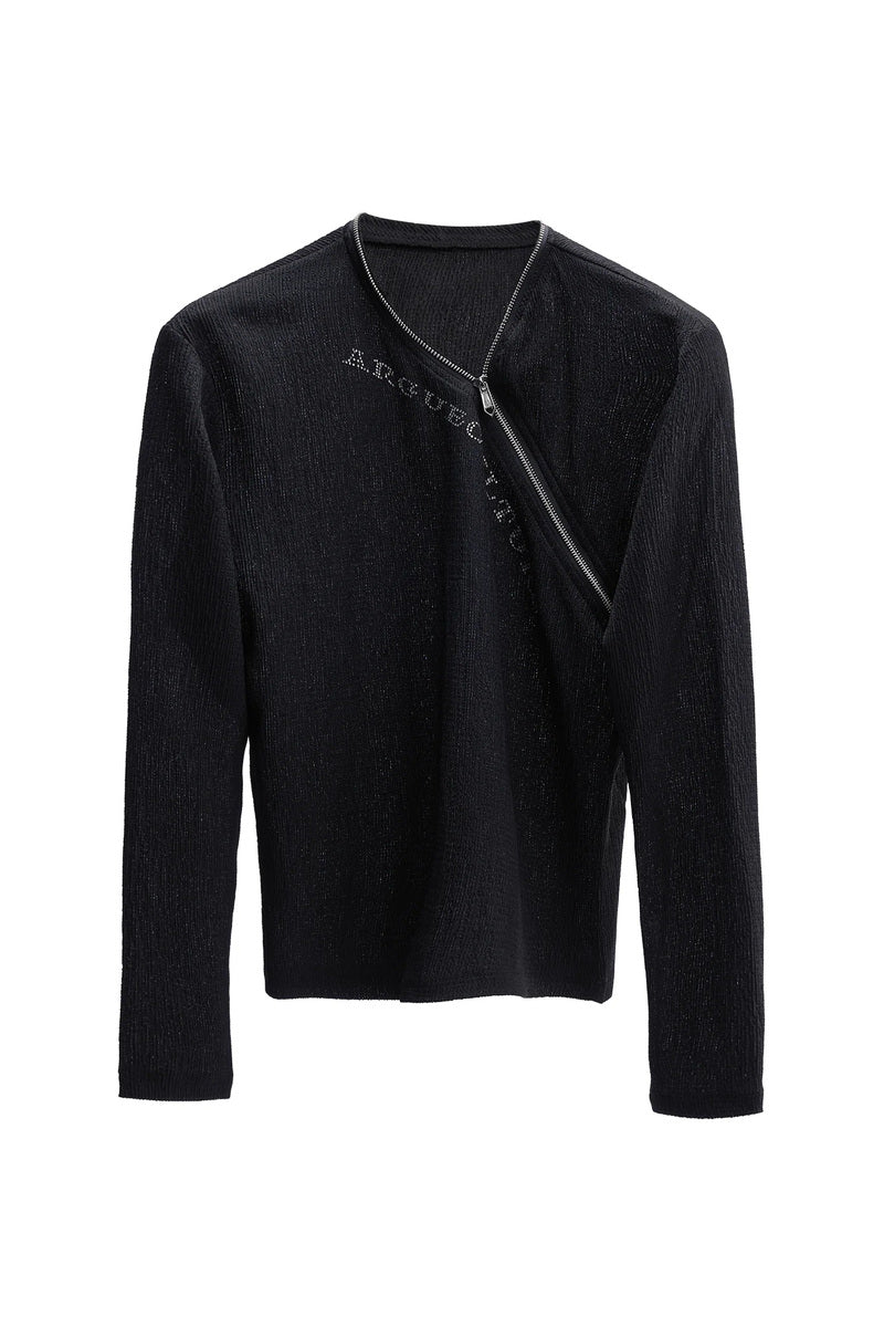 Rhinestone Asymmetric Zip Top
