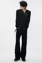 Rhinestone Asymmetric Zip Top