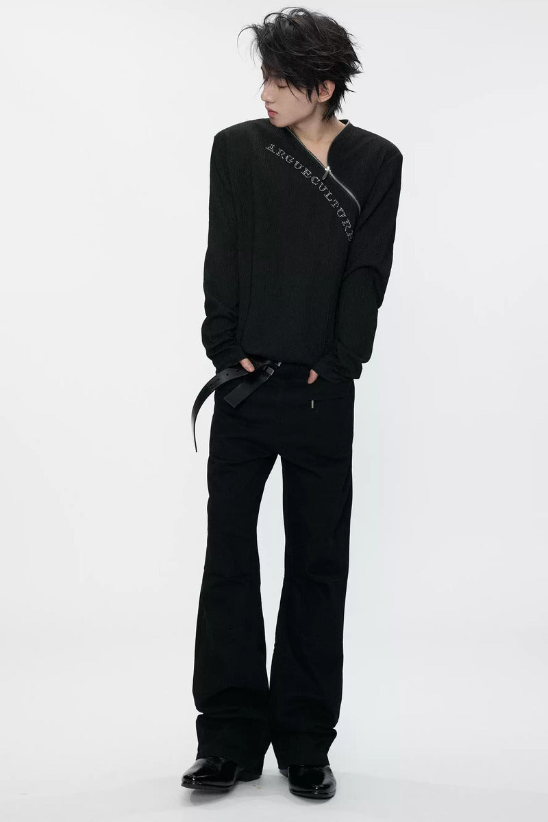 Rhinestone Asymmetric Zip Top