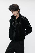 Textured Rhinestone Zip Jacket