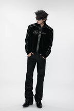 Textured Rhinestone Zip Jacket