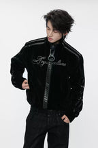 Textured Rhinestone Zip Jacket