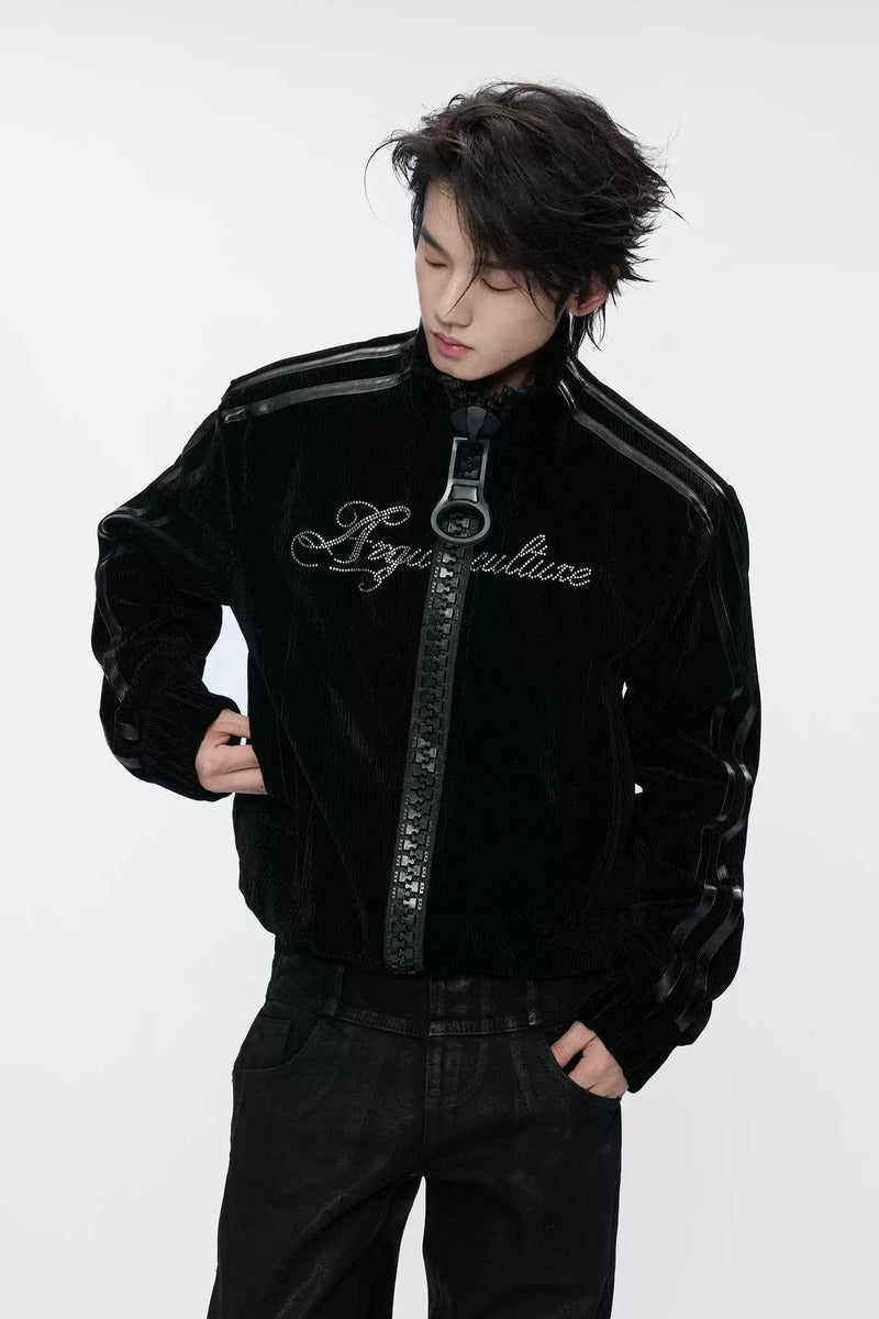 Textured Rhinestone Zip Jacket