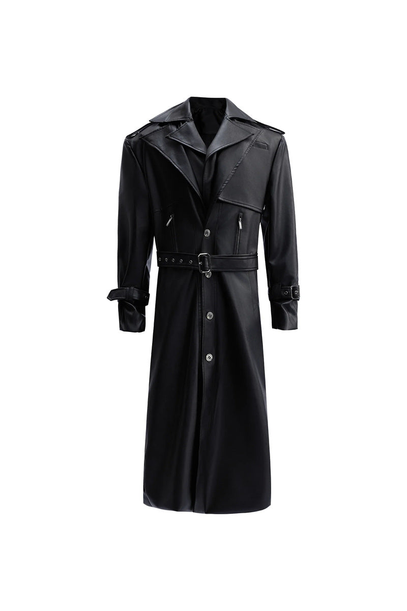 Double Collar Belted Long Coat