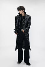 Double Collar Belted Long Coat