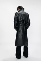 Double Collar Belted Long Coat