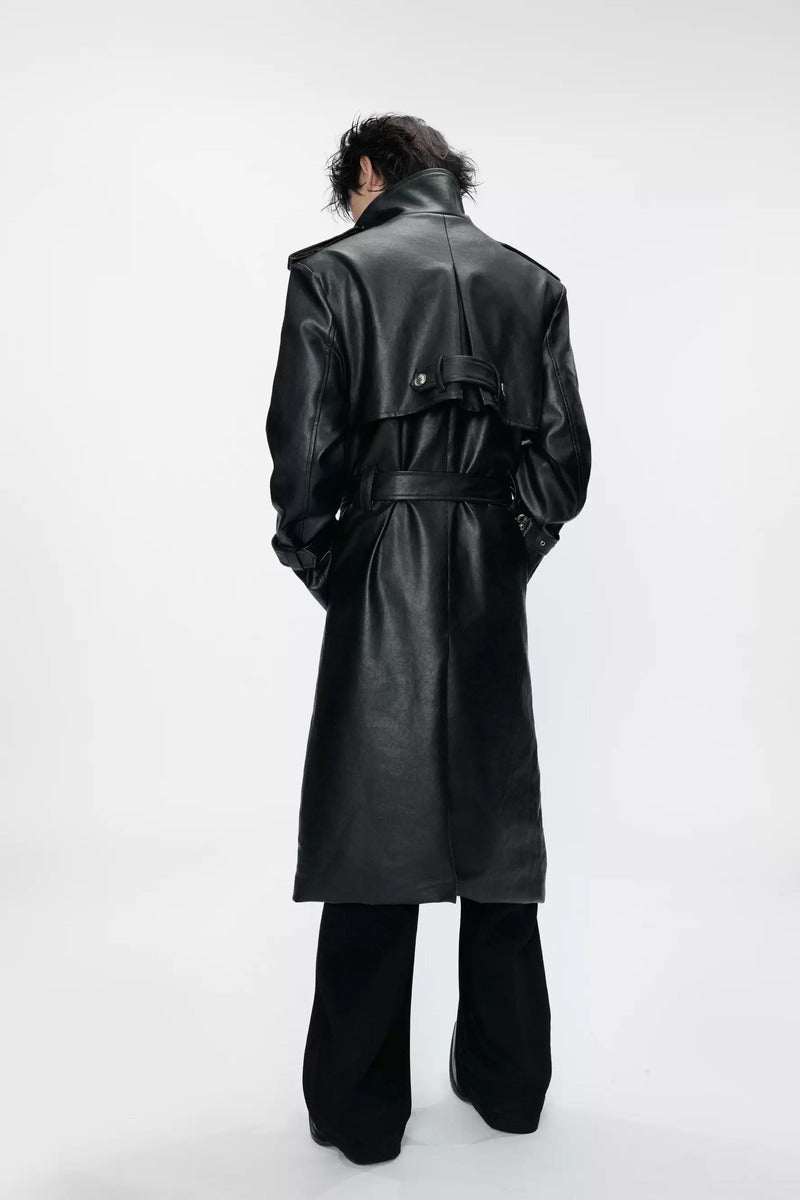 Double Collar Belted Long Coat