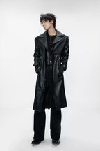 Double Collar Belted Long Coat