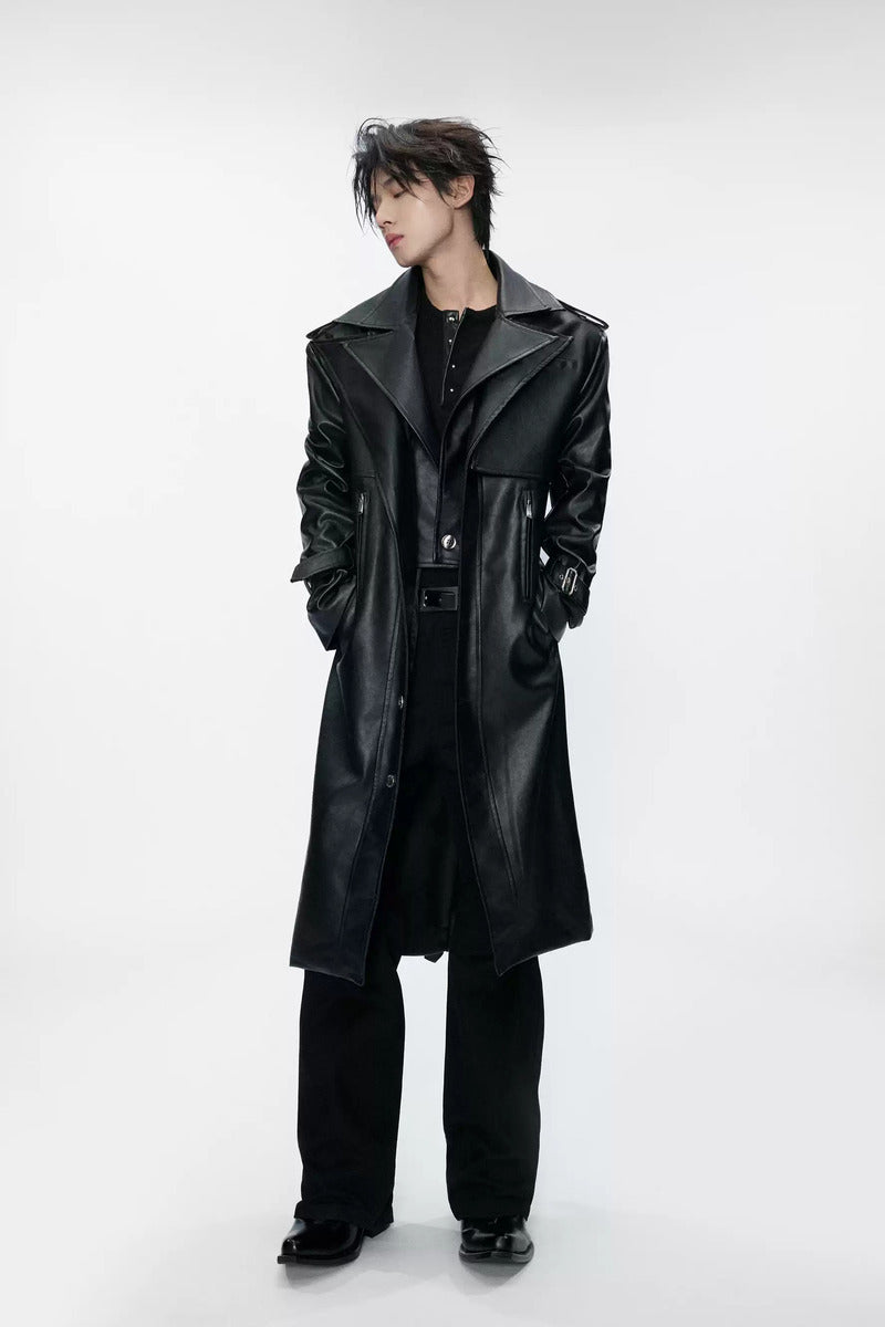 Double Collar Belted Long Coat
