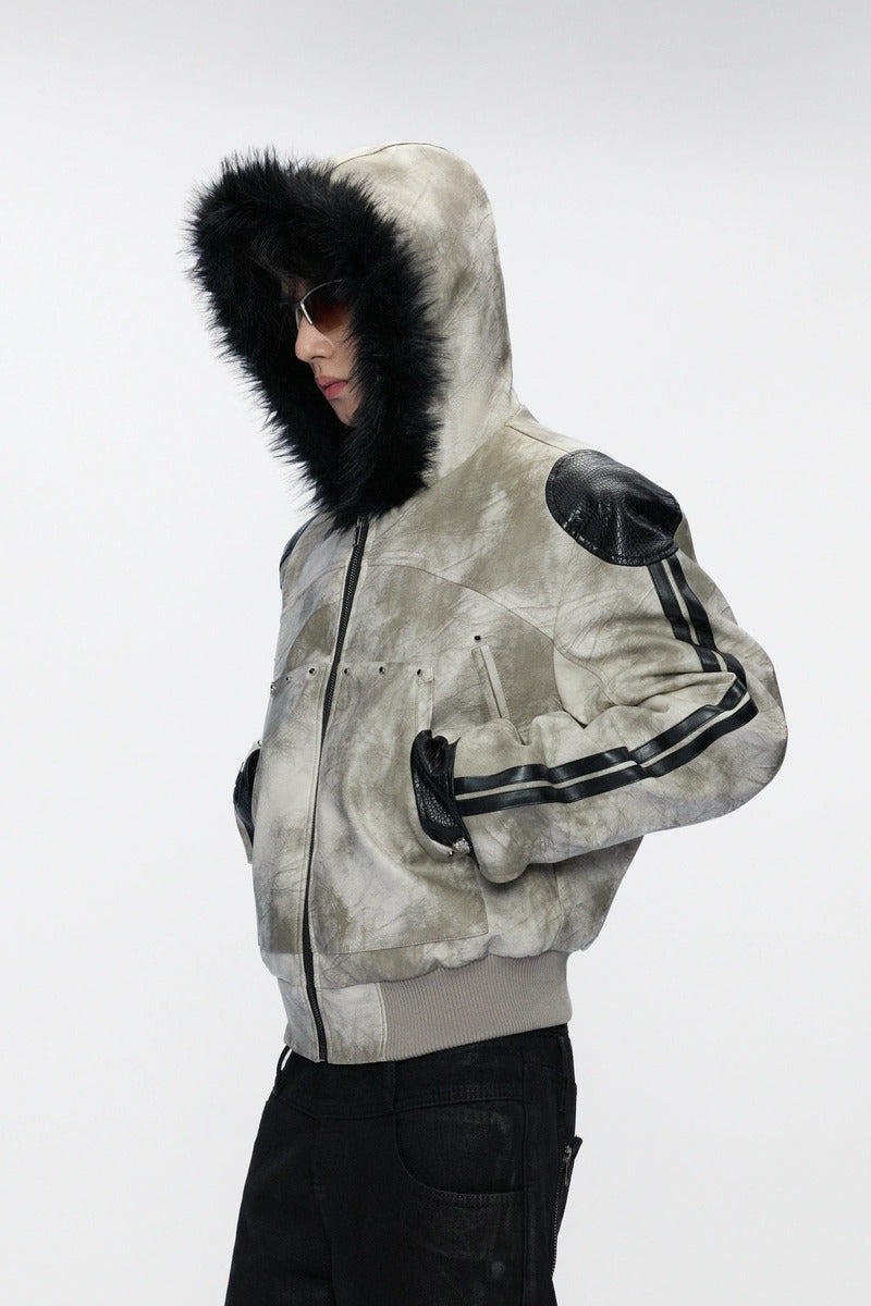 Snake Panel Faux Fur Jacket