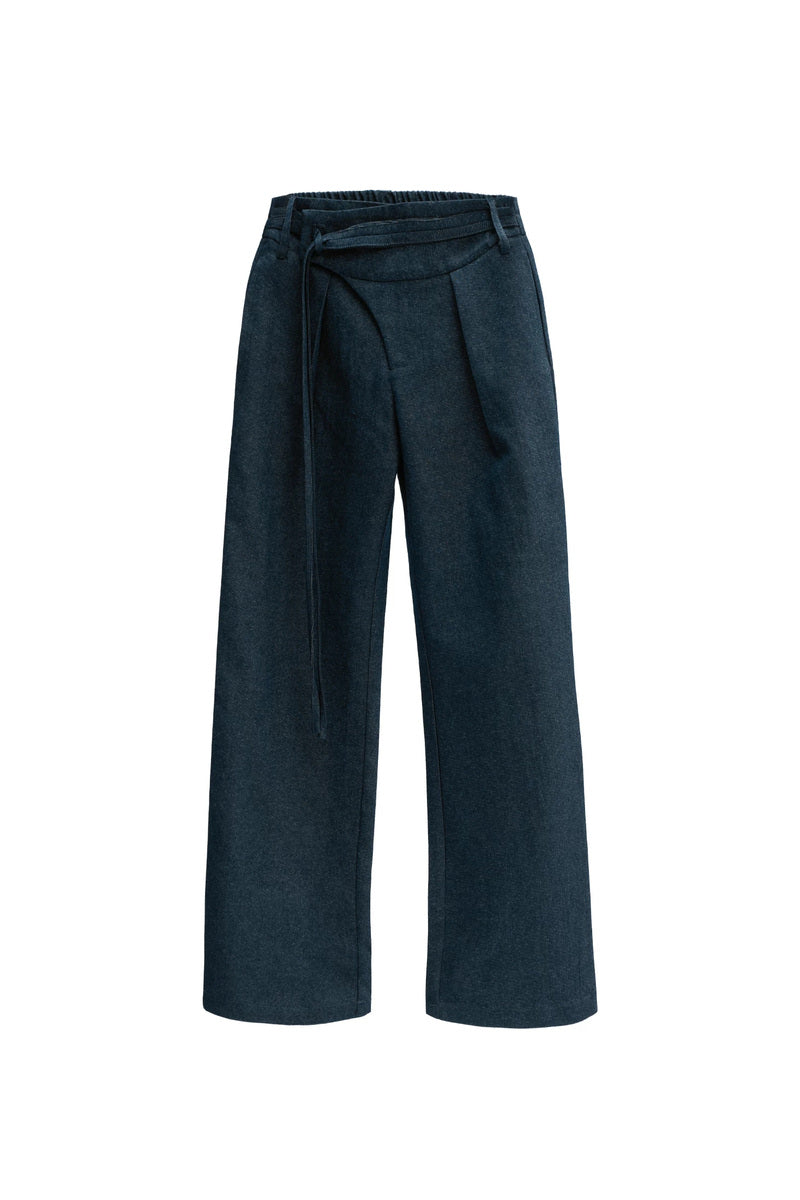 Pleated Drawstring Straight Jeans