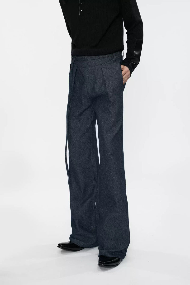 Pleated Drawstring Straight Jeans