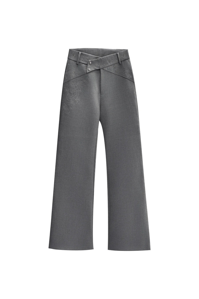 Embroidered Crossover Flared Trousers