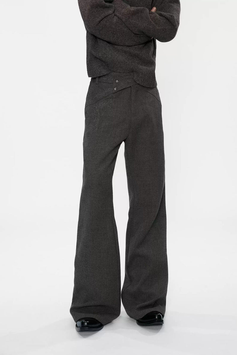 Embroidered Crossover Flared Trousers